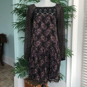Free People Dress Tunic Mirror Lace Black Purple